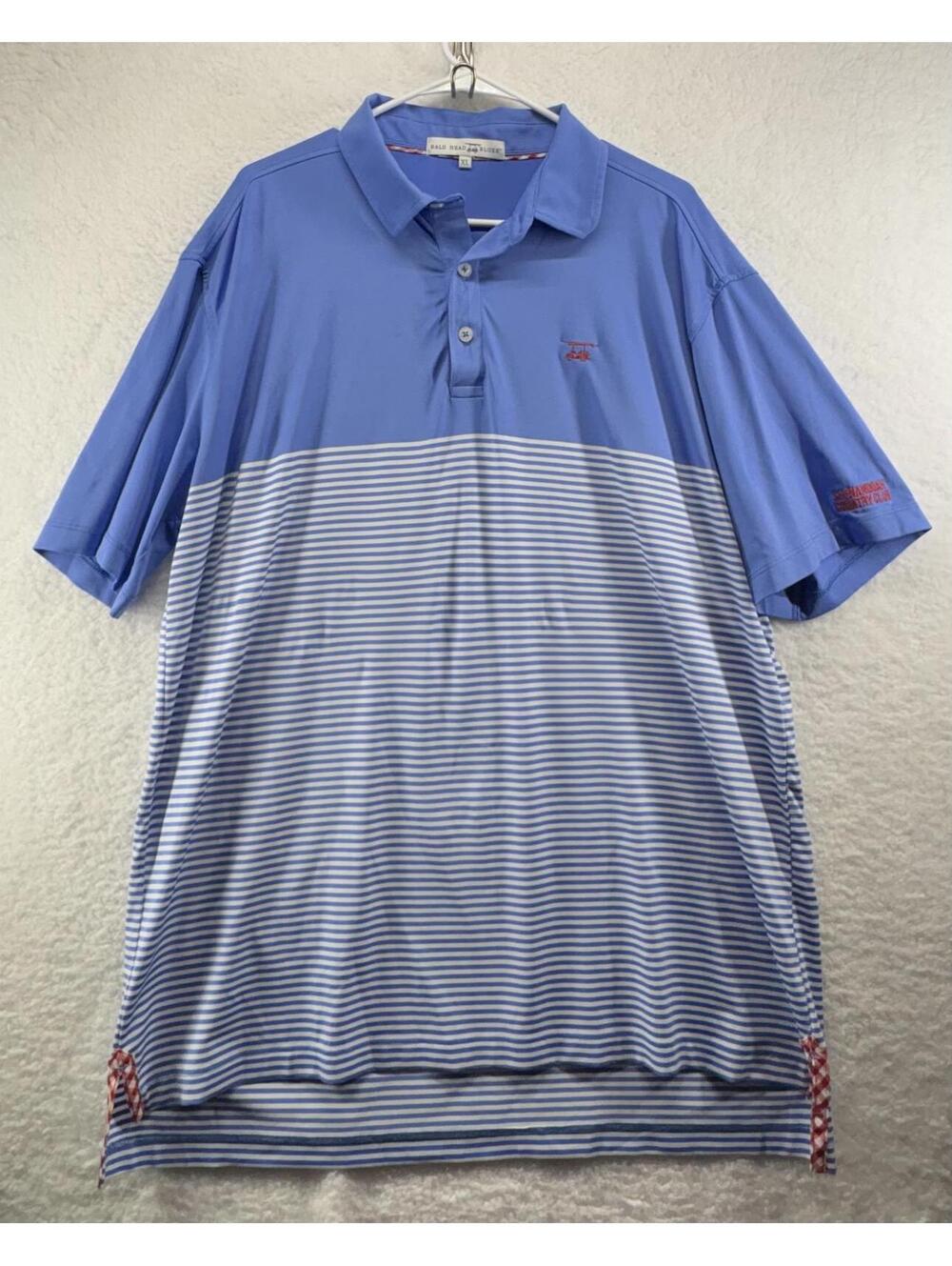 Bald Head Blues Mens Performance Golf Polo Mens XL Blue Striped Made In Peru